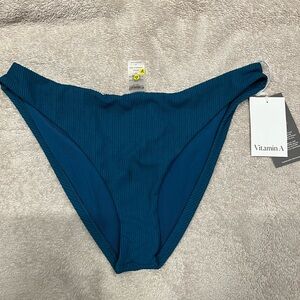 Vitamin A Women’s Teal Ribbed Bikini Swim Bottoms Large NWT